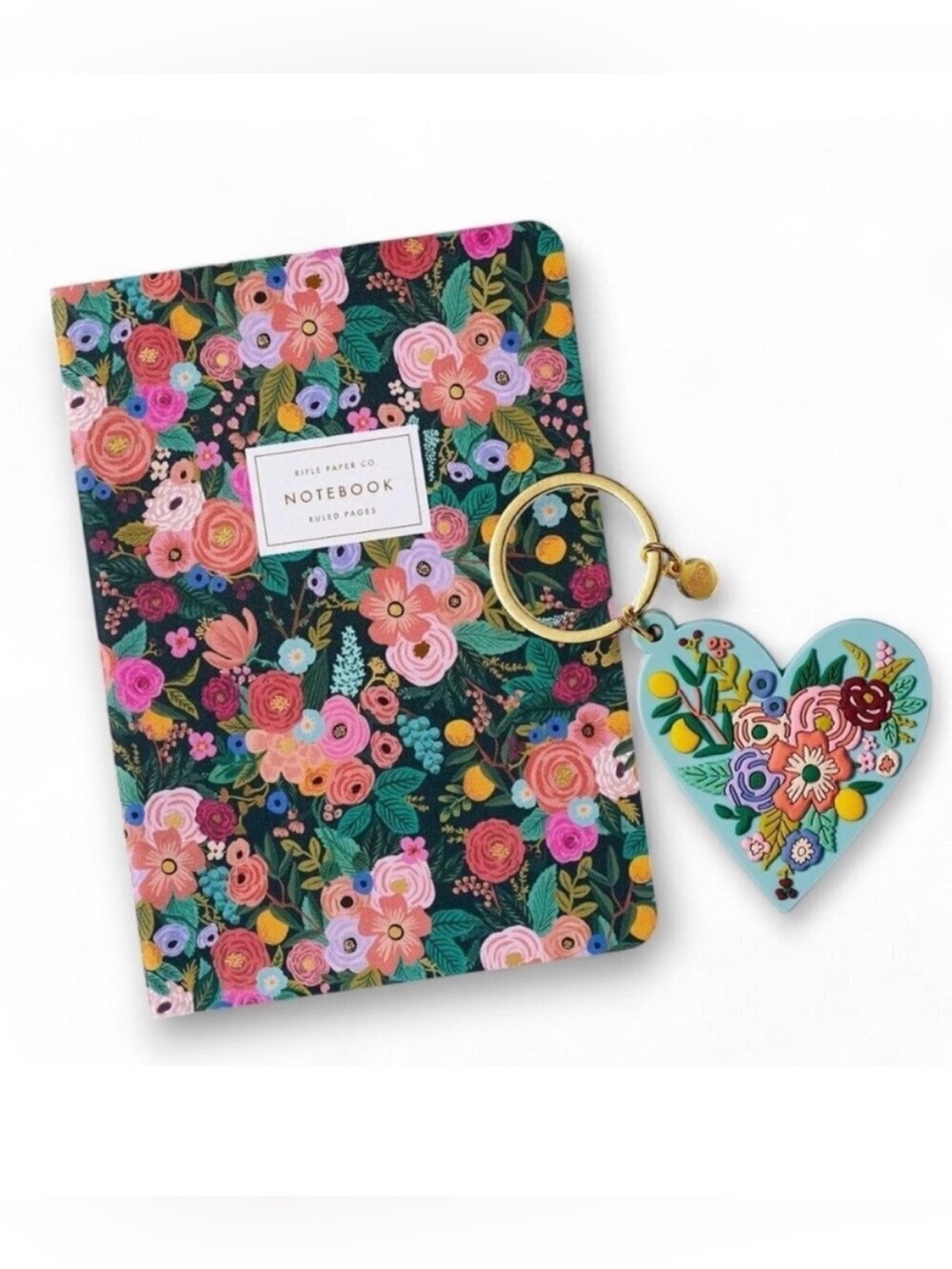 Rifle Paper Co. Garden Party Heart Keychain & Stitched Notebook